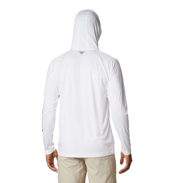 Columbia PFG Terminal Tackle Hoodies White Red For Men's NZ47932 New Zealand